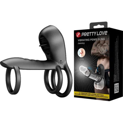 Inel de Penis Jammy, 12 Moduri Vibratii+12 Moduri Licking, Silicon, USB, Negru