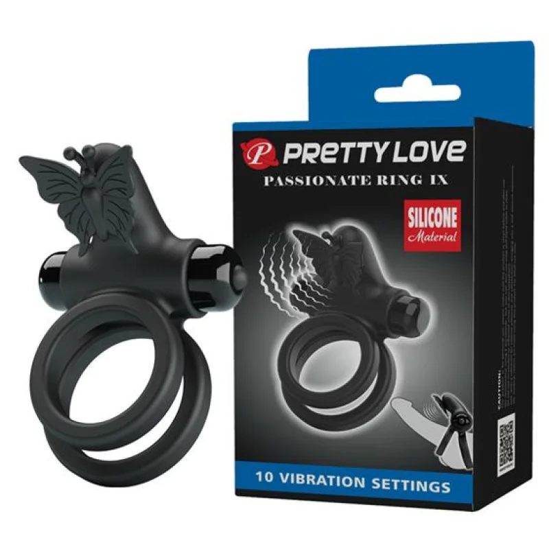 Inel Penis Pretty Love Passionate Ring IX, 10 Moduri Vibratii, Silicon, Negru