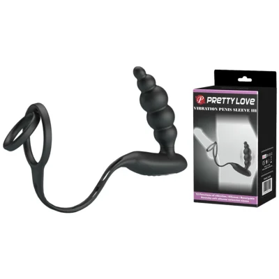 Inel Penis cu Stimulator Anal Pretty Love, 12 Moduri Vibratii, Silicon, USB, Negru
