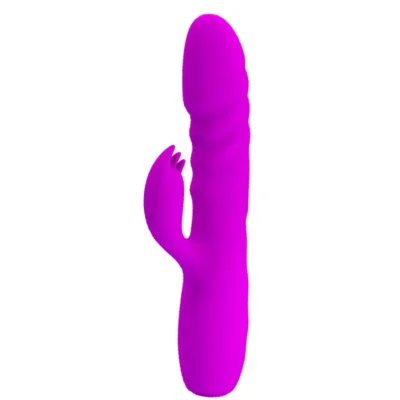 Vibrator Pretty Love Melanie, 12 Moduri Vibratii, 3 Moduri Thrusting, Silicon, USB, Mov, 20.5 cm