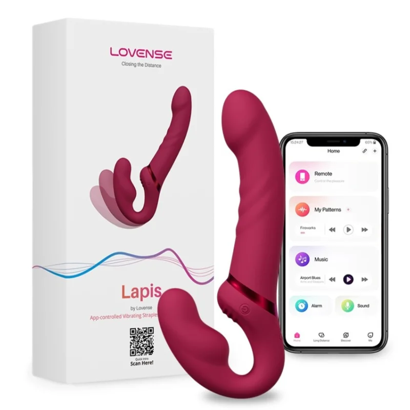 Strap-on Lovense Lapis Bluetooth Control, Free App, IPX7, Silicon, Rosu