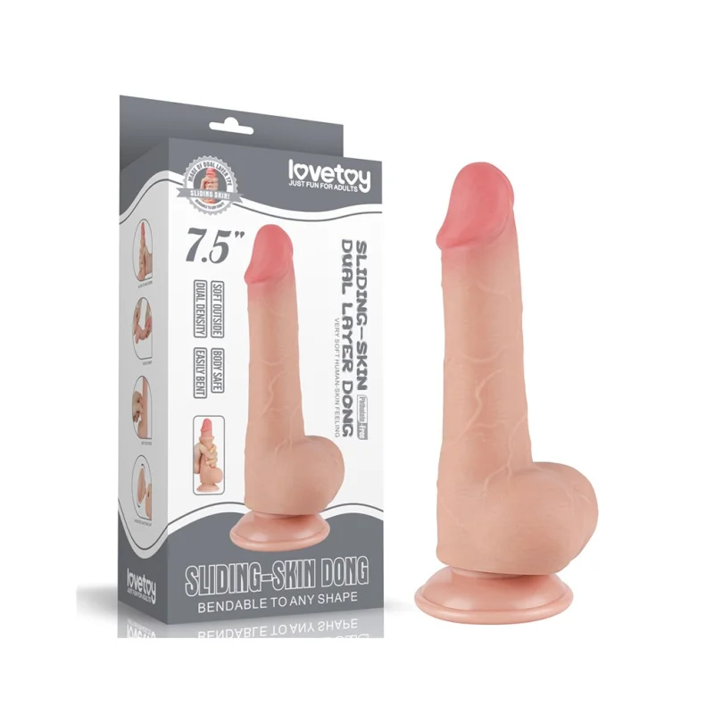 Dildo Realist Sliding-Skin, Ventuza Detasabila, TPE, Natural, 19.5 cm