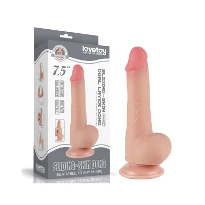 Dildo Realist Sliding-Skin, Ventuza Detasabila, TPE, Natural, 19.5 cm