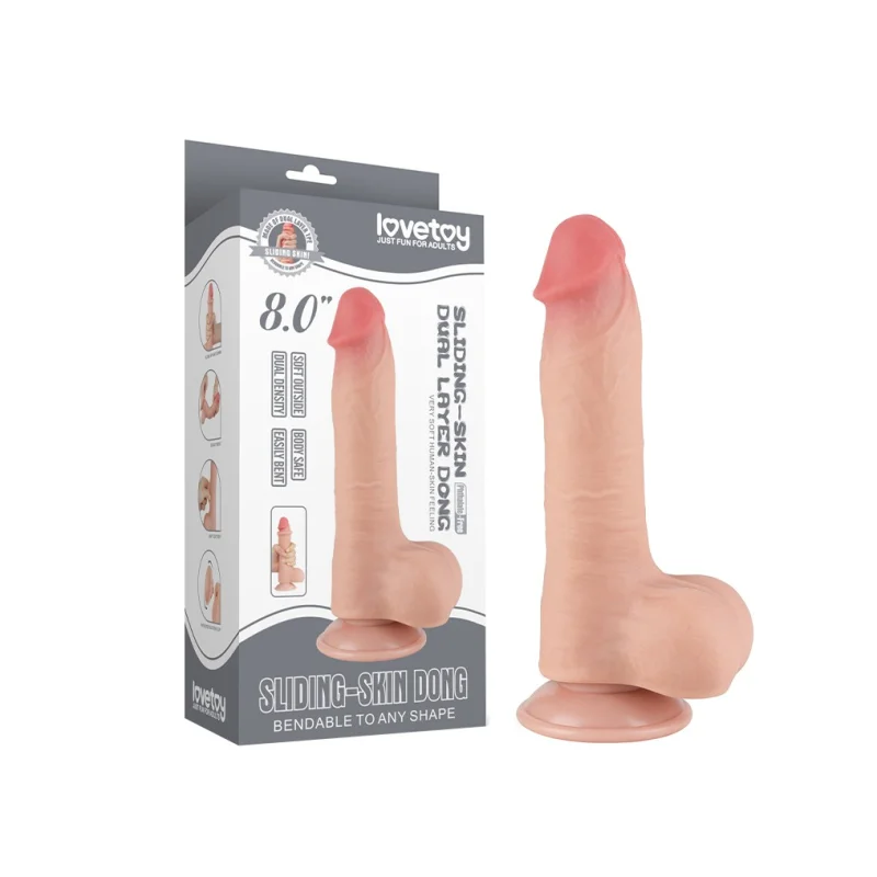 Dildo Realist Sliding-Skin, Ventuza Detasabila, TPE, Natural, 20 cm