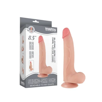 Dildo Realist Sliding-Skin, Ventuza Detasabila, TPE, Dual Density, Natural, 22 cm
