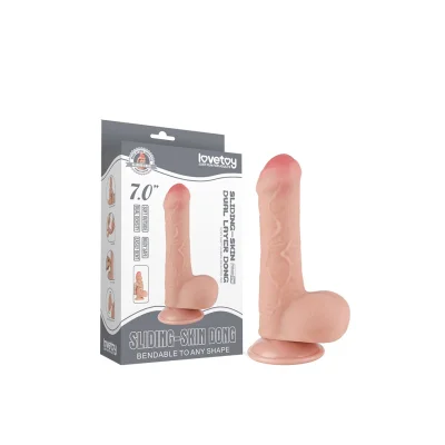 Dildo Realist Sliding-Skin, Ventuza Detasabila, TPE, Natural, 18.3 cm