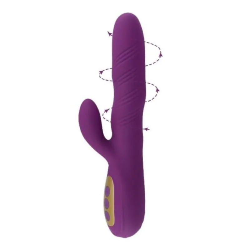 Vibrator Iepuras Lizzie, Vibrating&Twisting, 10+4 Moduri Stimulatoare, Silicon, USB Magnetic, Violet, 24 cm, Mokko Toys, Good Vibes