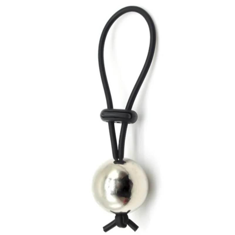 Inel Penis Pearl cu Bila Metalica, Silicon Premium, Negru, Guilty Toys, Mighty Warrior