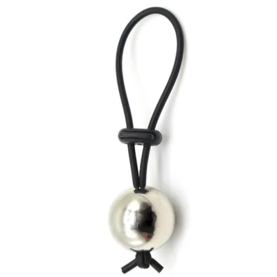 Inel Penis Pearl cu Bila Metalica, Silicon Premium, Negru, Guilty Toys, Mighty Warrior