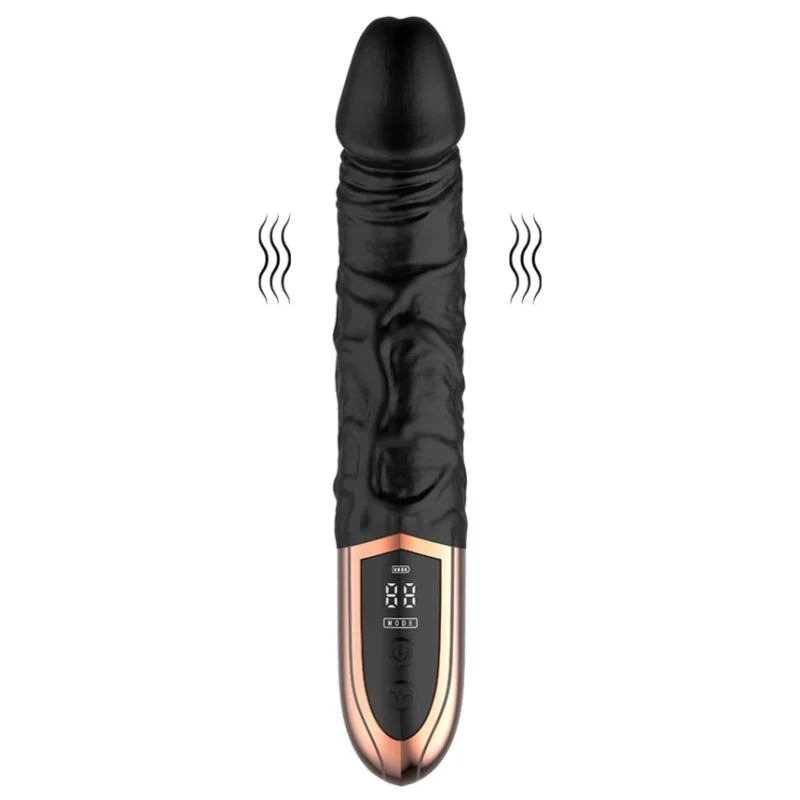 Vibrator Black Orchid, Ecran LCD, 12 Moduri Vibratii, Silicon, USB Magnetic, Negru, 23 cm, JGF Toys