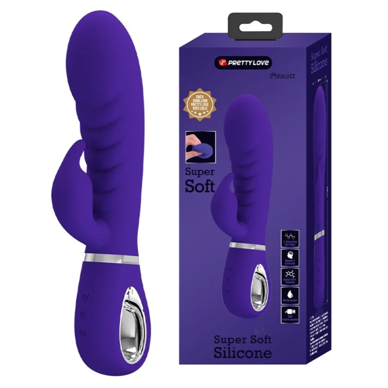 Vibrator Iepuras Prescott, 7 Moduri Vibratii, Silicon, USB, Violet, 20 cm