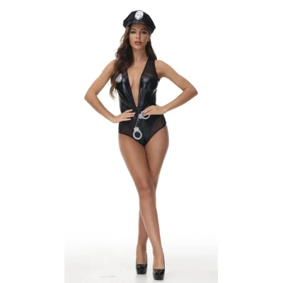 Costumatie Politista Sexy, 4 Piese, Wetlook&Tulle, Negru, S, JGF Lingerie