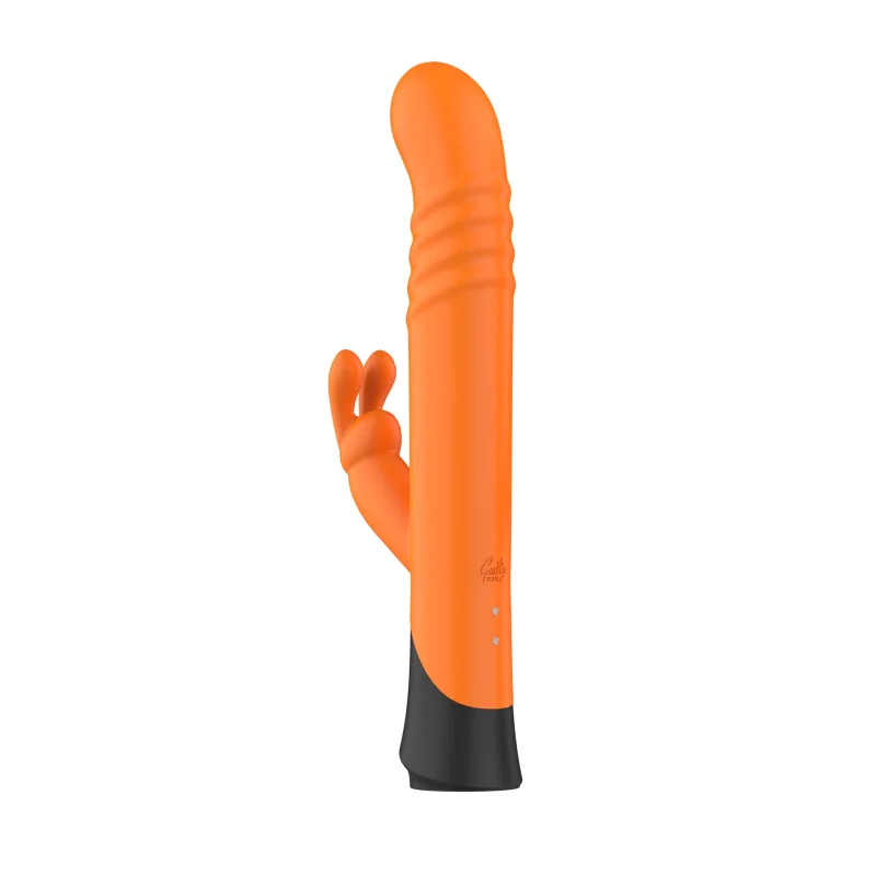 Vibrator Iepuras Nova, 9 Moduri Vibratii, 4 Viteze Impingere, Silicon, USB, Portocaliu/Negru, 24.6 cm, Guilty Toys, Cosmic Love
