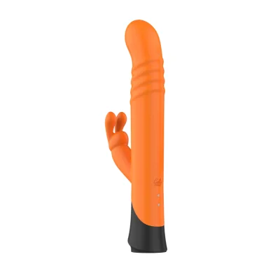 Vibrator Iepuras Nova, 9 Moduri Vibratii, 4 Viteze Impingere, Silicon, USB, Portocaliu/Negru, 24.6 cm, Guilty Toys, Cosmic Love