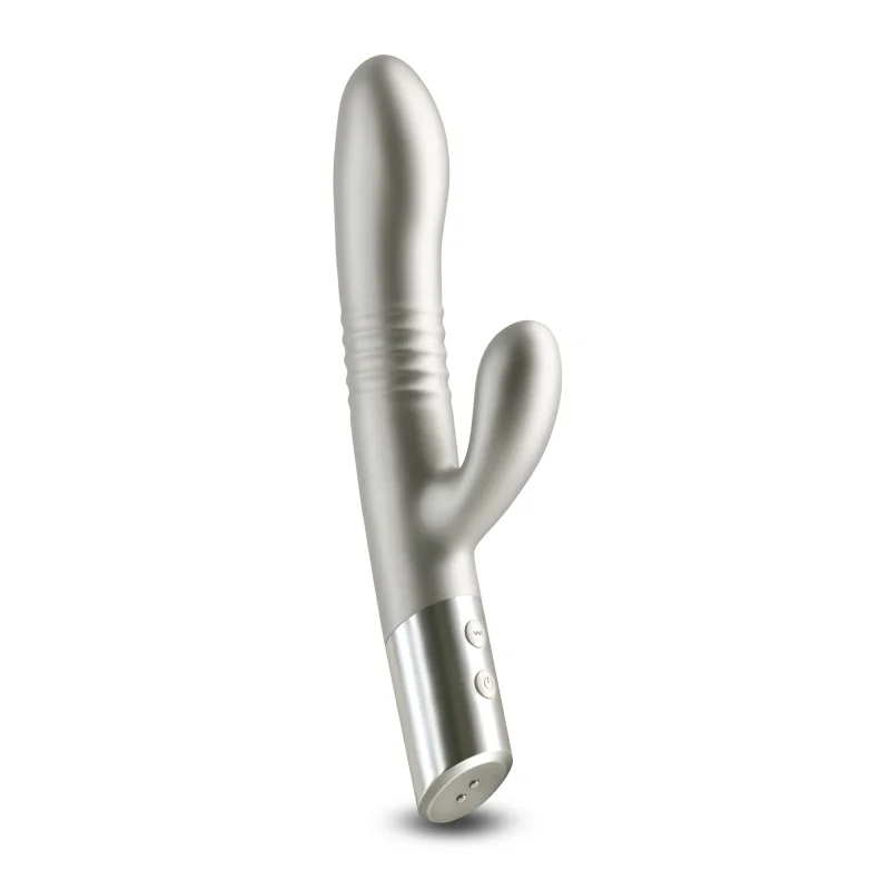 Vibrator Iepuras Royals Grace, Vibrating&Thrusting, 20 Functii Stimulatoare, Silicon, USB, Champagne, 24.3 cm