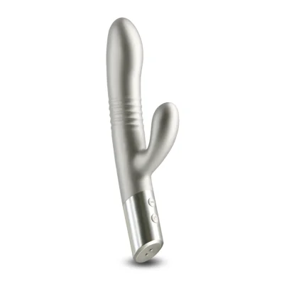 Vibrator Iepuras Royals Grace, Vibrating&Thrusting, 20 Functii Stimulatoare, Silicon, USB, Champagne, 24.3 cm