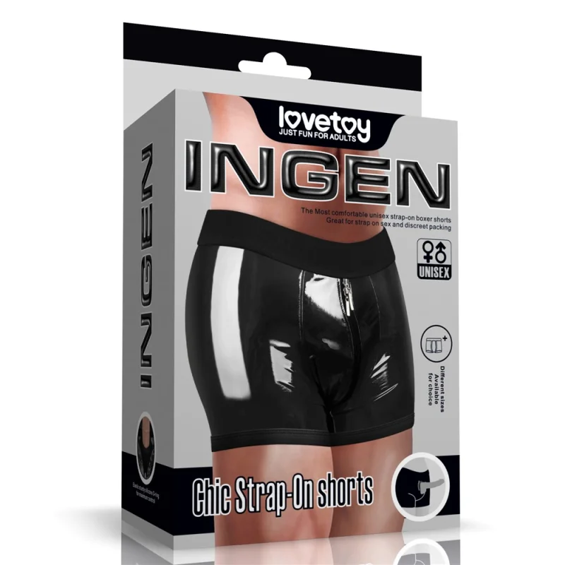Boxeri Chic Strap-On Ingen Unisex, Wetlook, Negru, S/M