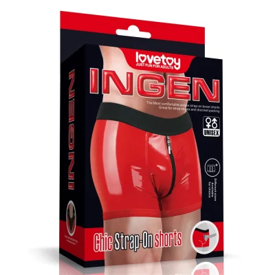 Boxeri Chic Strap-On Ingen Unisex, Wetlook, Rosu, S/M