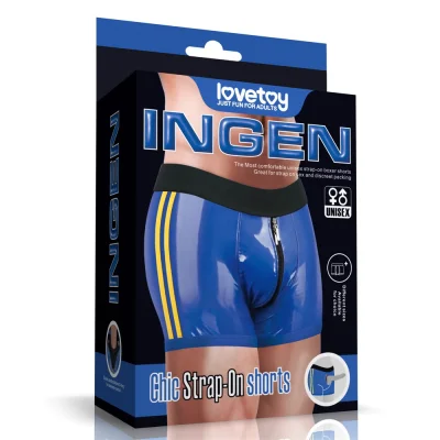 Boxeri Chic Strap-On Ingen Unisex, Wetlook, Albastru, M/L