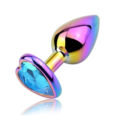 Dop Anal Rainbow Buttplug Medium, Heart Shape, Piatra Albastru Deschis, Guilty Toys