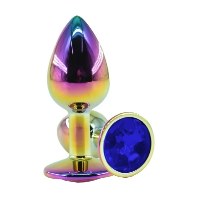 Dop Anal Metalic, Large, Multicolor, Piatra Albastru Inchis, Guilty Toys