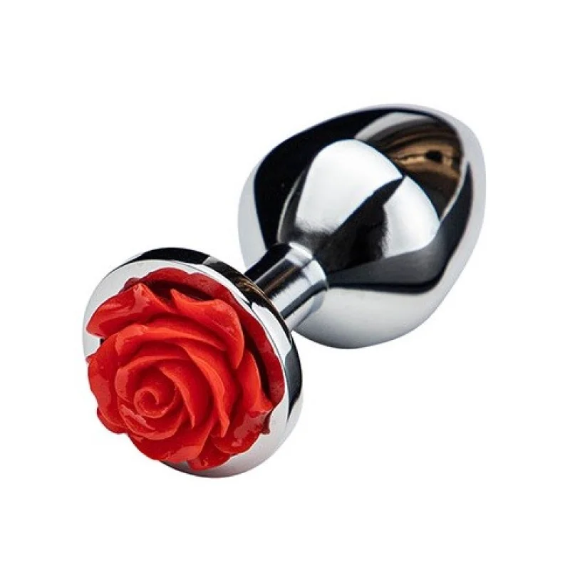 Dop Anal Rose Pleasure Small, Argintiu/Rosu, Guilty Toys