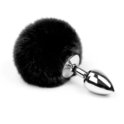 Dop Anal Bunny Buttplug, Small, Argintiu/Negru, Passion Labs, Mystery