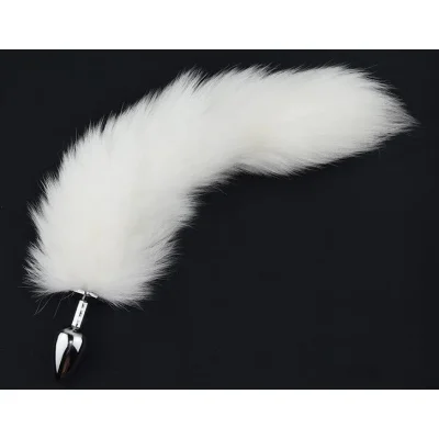Dop Anal Small cu Coada Arctic Fox Tail, Argintiu/Alb, Guilty Toys, Glamour