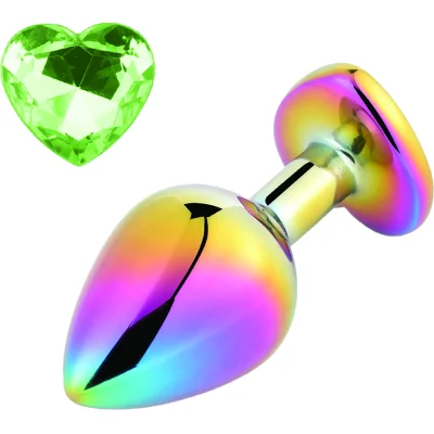 Dop Anal Rainbow Buttplug Medium, Heart Shape, Piatra Verde Deschis, Guilty Toys