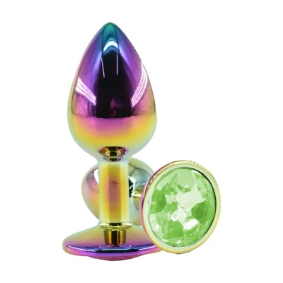 Dop Anal Metalic, Medium, Multicolor, Piatra Verde Deschis, Guilty Toys