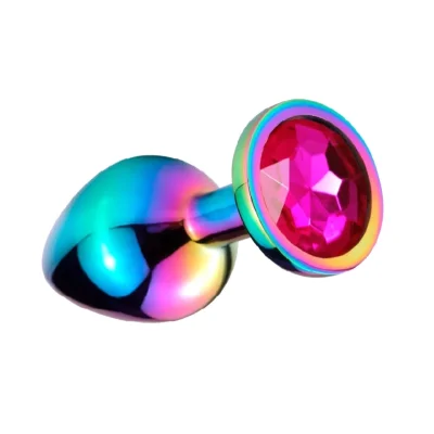 Dop Anal Metalic, Medium, Multicolor, Piatra Roz Inchis, Guilty Toys