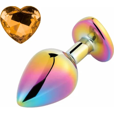 Dop Anal Rainbow Buttplug Small, Heart Shape, Piatra Portocalie, Guilty Toys