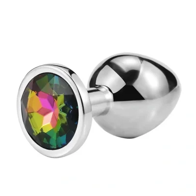 Dop Anal Metallic Buttplug, Medium, Argintiu/Multicolor, Passion Labs