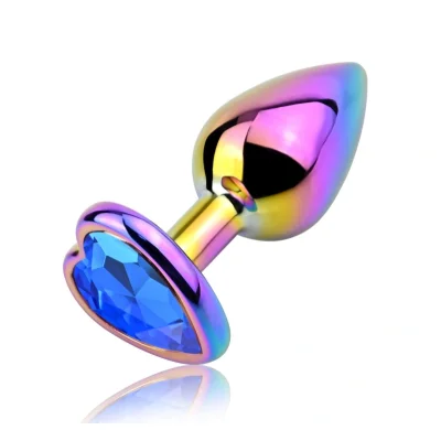Dop Anal Rainbow Buttplug Small, Heart Shape, Piatra Albastru Inchis, Guilty Toys