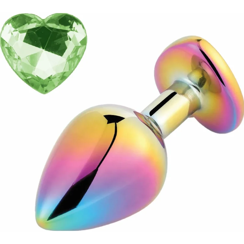 Dop Anal Rainbow Buttplug Small, Heart Shape, Piatra Verde Deschis, Guilty Toys