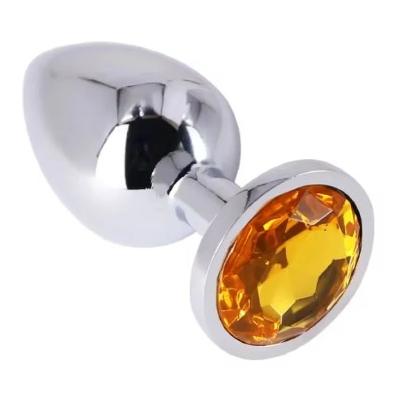 Dop Anal Metallic Buttplug, Medium, Argintiu/Galben, Passion Labs