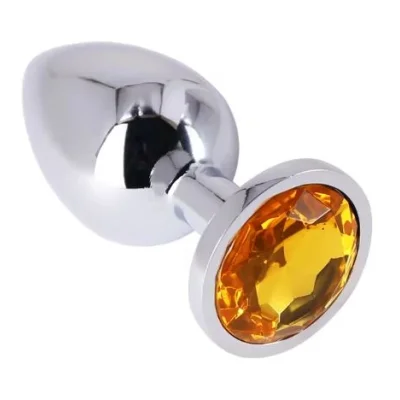 Dop Anal Metallic Buttplug, Medium, Argintiu/Galben, Passion Labs