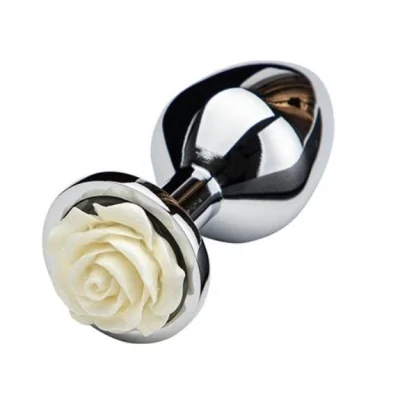 Dop Anal Rose Pleasure Medium, Argintiu/Alb, Guilty Toys