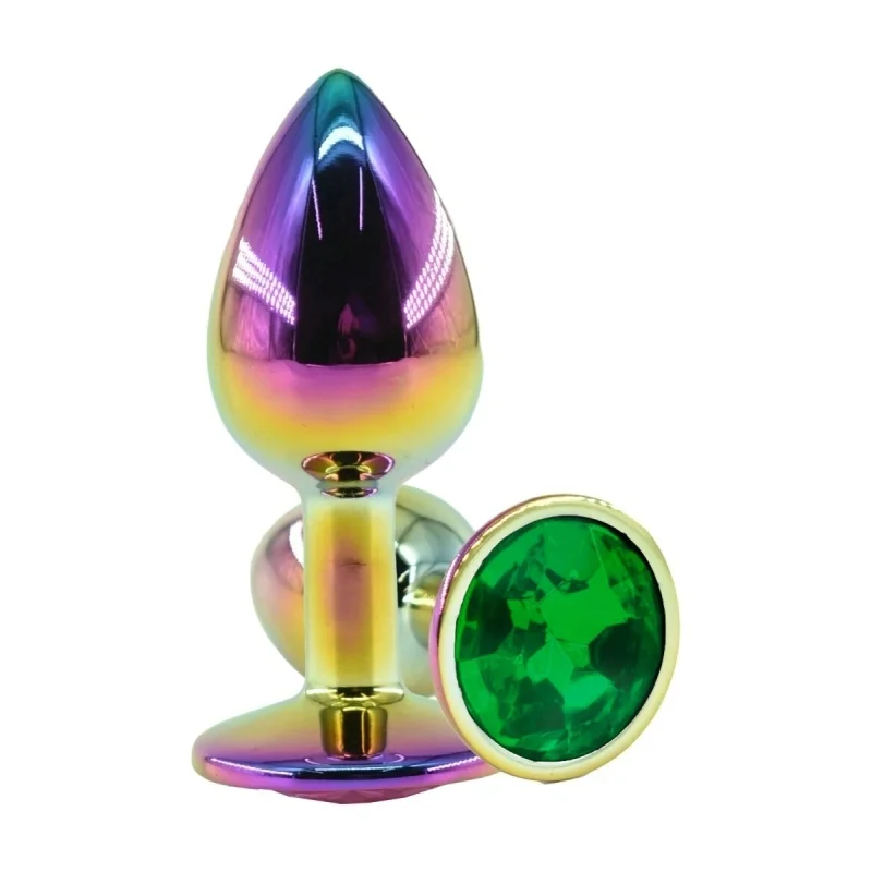Dop Anal Metalic, Large, Multicolor, Piatra Verde Inchis, Guilty Toys