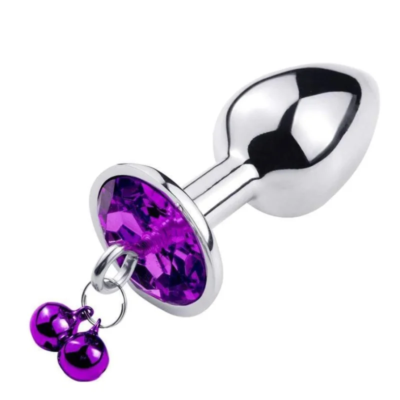 Dop Anal Metalic cu Clopotei Ring My Bells, Argintiu/Mov, Medium, 8 cm, Passion Labs