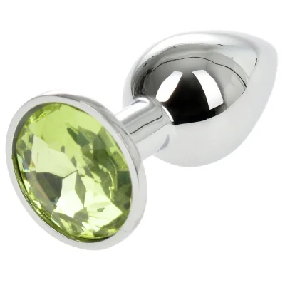 Dop Anal Metallic Buttplug, Medium, Argintiu/Verde Deschis, Passion Labs