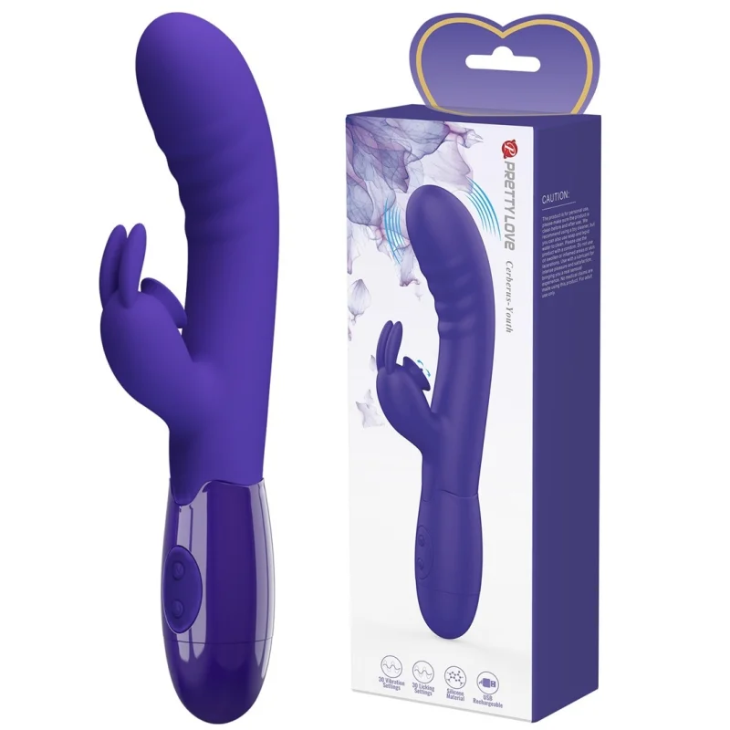 Vibrator Iepuras Cerberus Youth, Vibrating&Licking, Silicon, USB, Violet, 20.6 cm