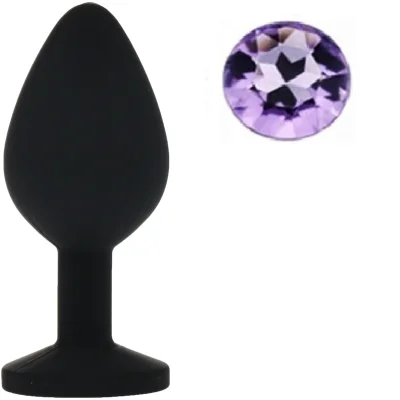 Dop Anal Silicone Buttplug, Medium, Negru/Mov Deschis, Guilty Toys