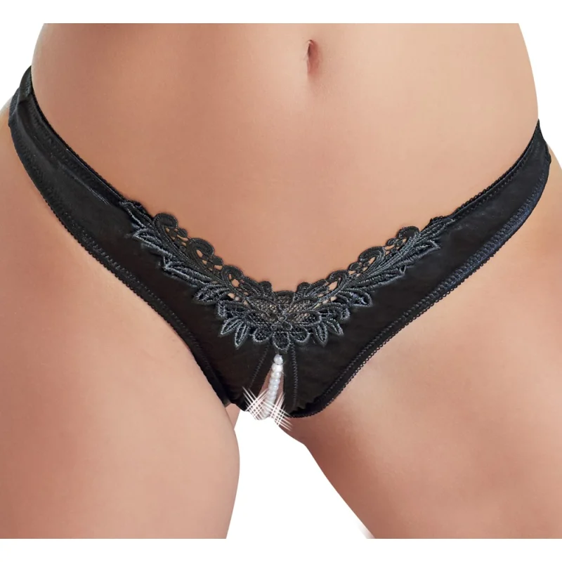 Bikini Satinati cu Perle, Negru, L