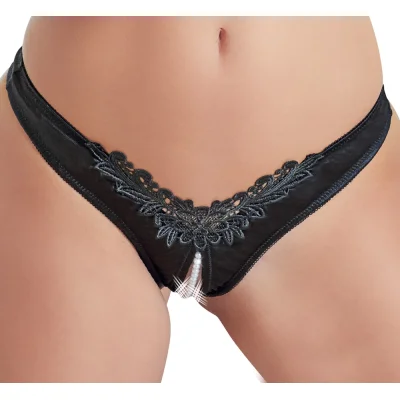 Bikini Satinati cu Perle, Negru, L