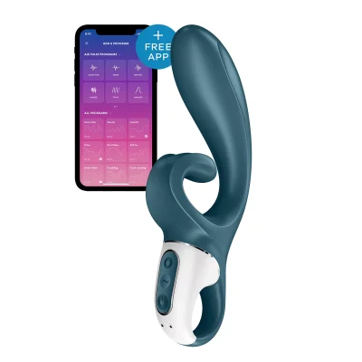 Vibrator Rabbit Hug Me Blueooth Control, Free App, Silicon, USB, Albastru, 20 cm