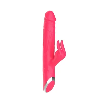 Vibrator Midnight Rabbit, 10 Moduri Thrusting, 10 Moduri Vibratii, Silicon, USB, Rose, 24.5 cm, Guilty Toys, Glamour