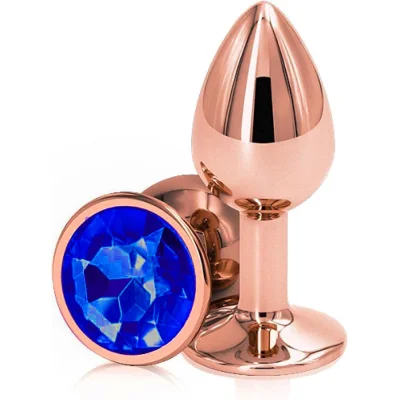 Dop Anal Charm Anal Plug Small, Rose Gold, Piatra Albastru Inchis, Passion Labs