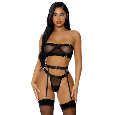 Set Lenjerie 4 Piese Damaris, Negru, L/XL