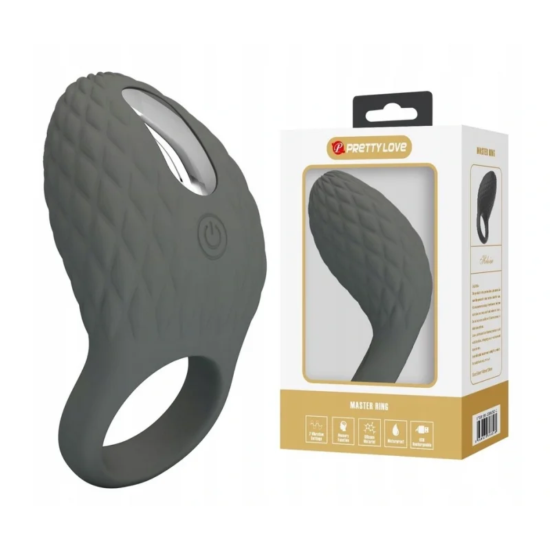 Inel de Penis Master Heloise, 7 Moduri Vibratii, Silicon, USB, Negru